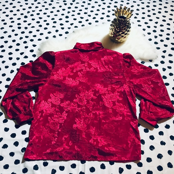 Vintage Secretary Tuxedo Floral Rose Blouse - Picture 6 of 8